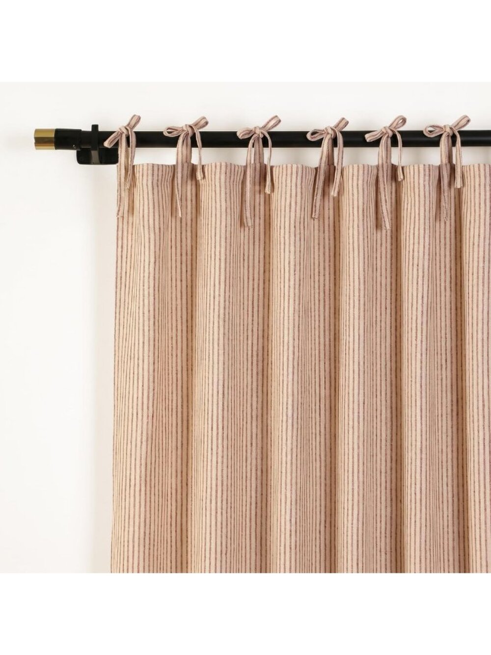 Natural Gauze Tie Top Curtains, Maroon Striped, 42x96, Set of 2 Panels for Home